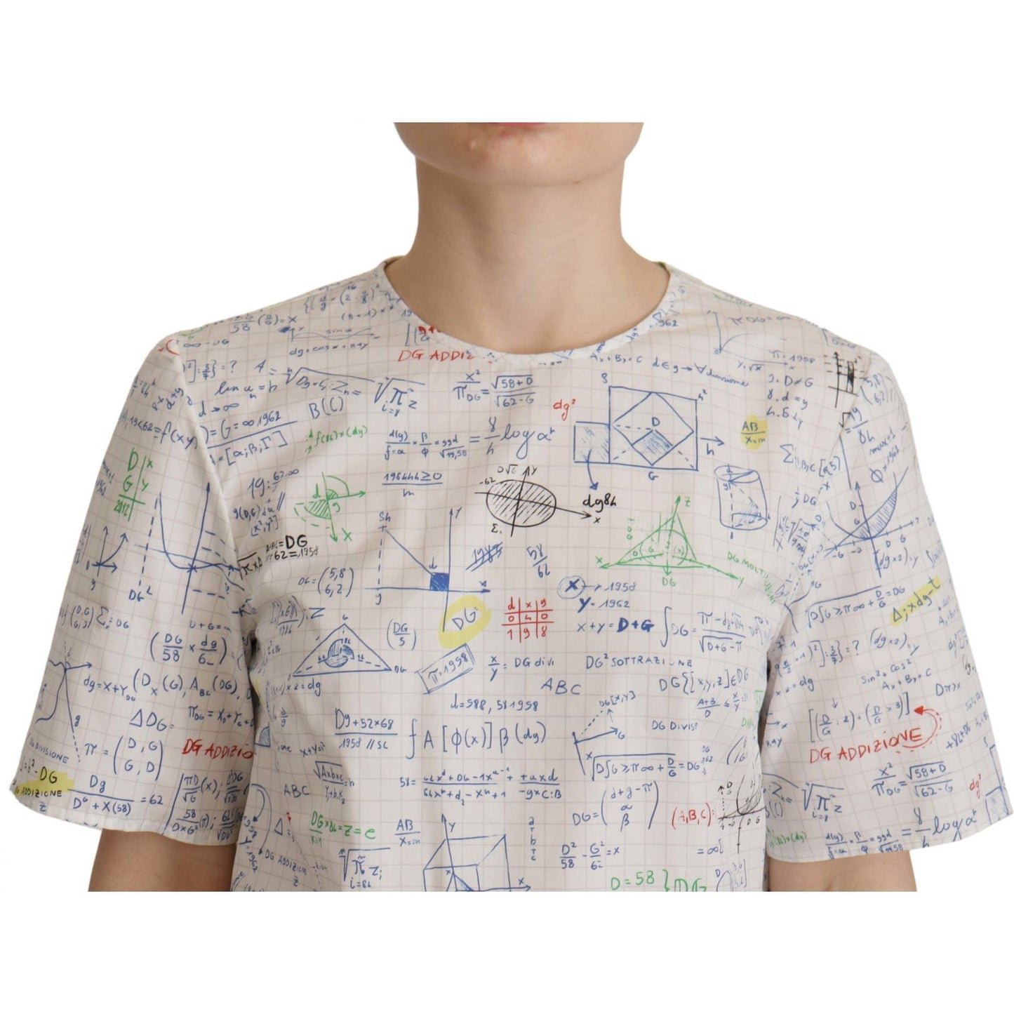 Dolce & Gabbana White Cotton Algebra Print Short Sleeves Top