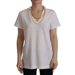 Dolce & Gabbana White Necklace Embellished Neckline T-shirt Top TSH7858- 40