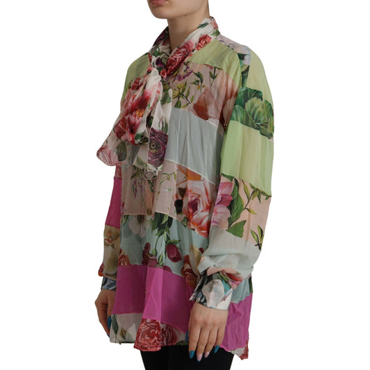 Dolce & Gabbana Multicolor Floral Patchwork Design Ascot Collar Top Blouse TSH7868- 42