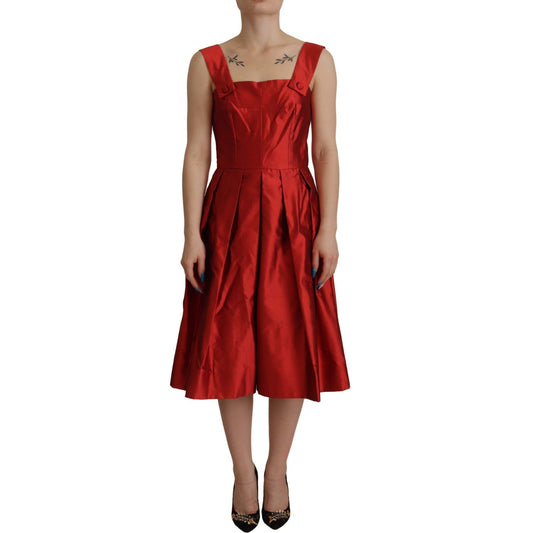 Dolce & Gabbana Red A-line Pleated Satin Silk Dress DR28717 - 38