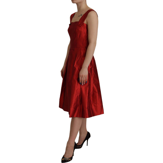 Dolce & Gabbana Red A-line Pleated Satin Silk Dress DR28717 - 38