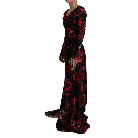 Dolce & Gabbana Black Floral Roses A-Line Sheath Gown Dress DR28764 -36