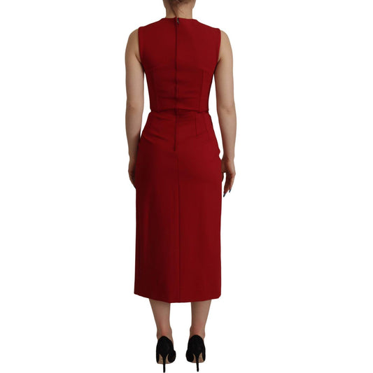 Dolce & Gabbana Red Sweetheart Neck Bodycon Midi Dress DR28778 - 36