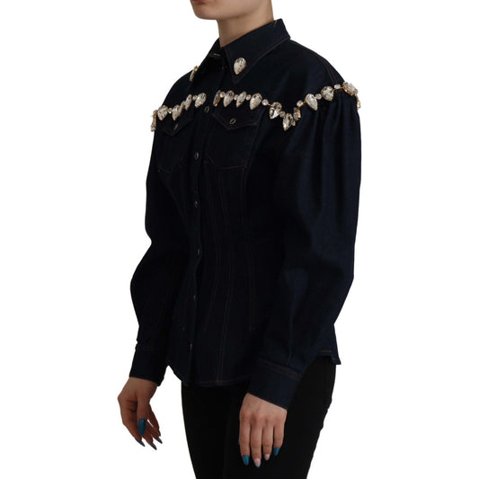 Dolce & Gabbana Elegant Crystal-Embellished Denim Jacket Dolce & Gabbana Black