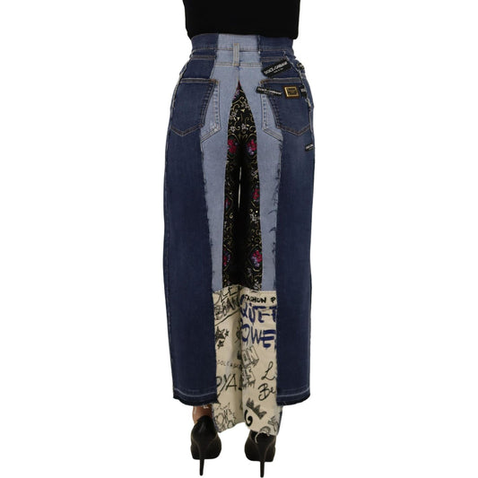 Dolce & Gabbana Multicolor Patchwork DG Fashion Wide Leg Denim Pant PAN73058 - 36