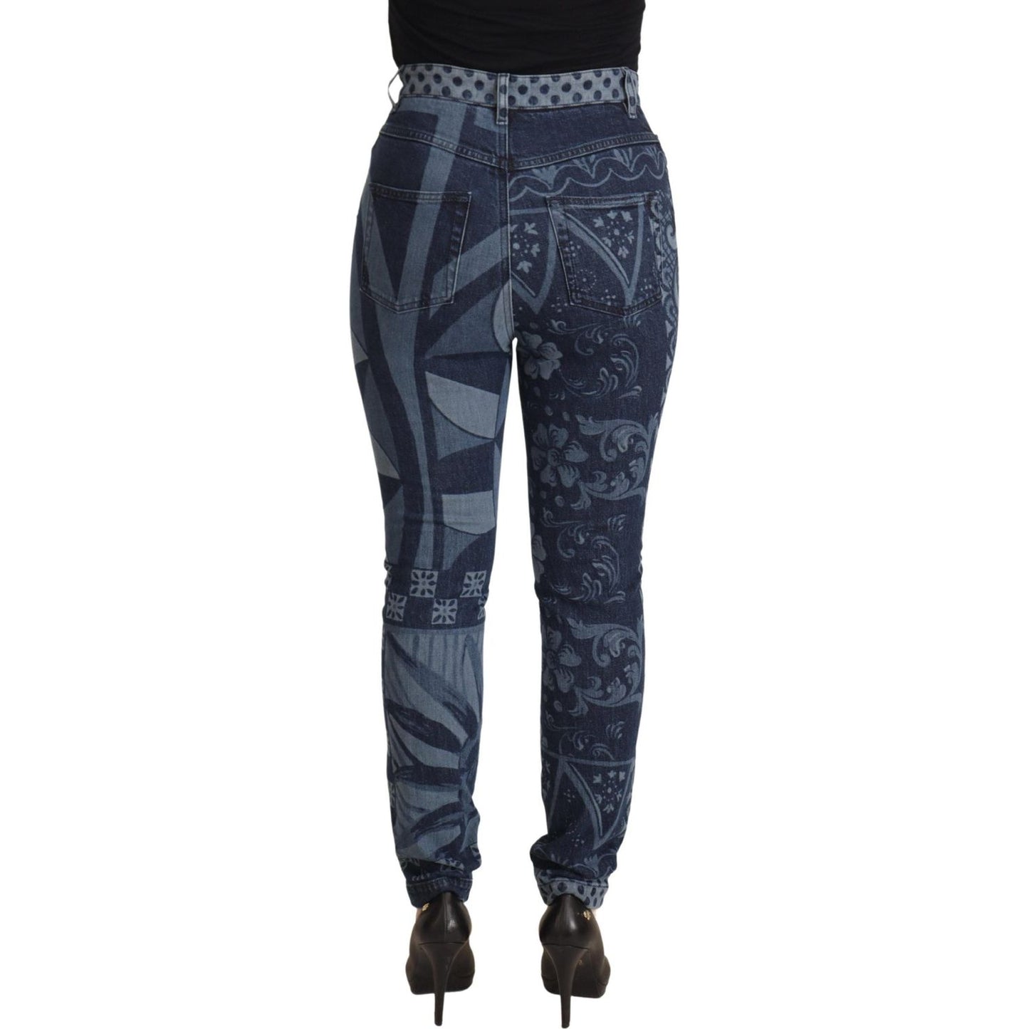 Dolce & Gabbana Blue Floral High Waist Skinny Denim Jeans PAN73252- 36