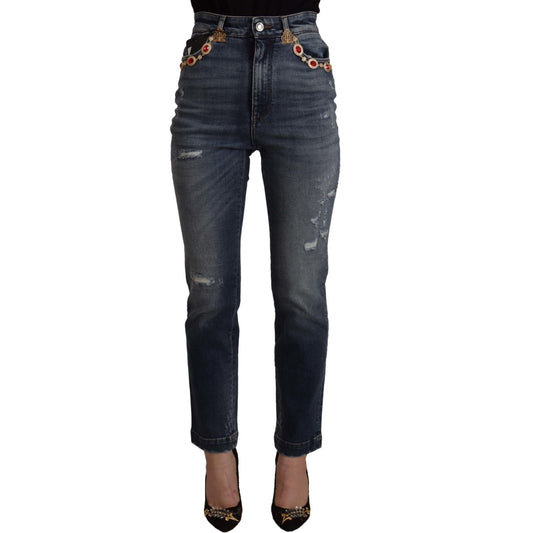 Dolce & Gabbana Blue Denim Crystal Embellished Pants Jeans PAN73047 - 38