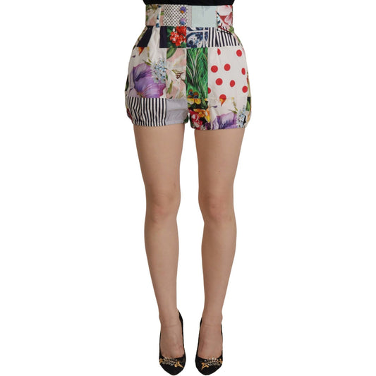 Dolce & Gabbana Multicolor Patchwork High Waist Cotton Shorts SKI1838- 40