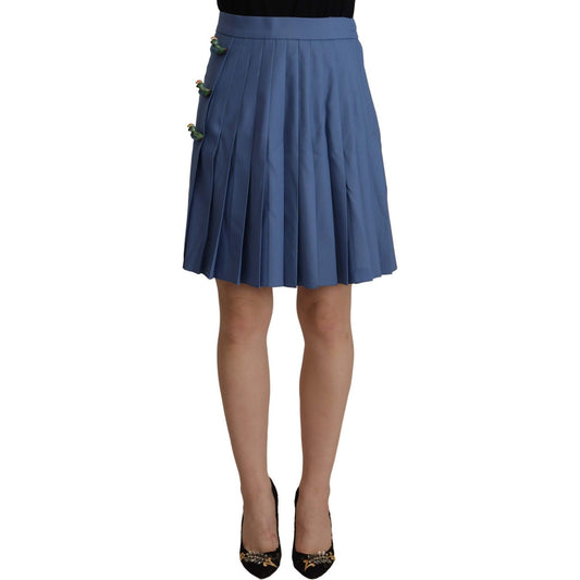 Dolce & Gabbana Blue Embellished Pleated Mini Skirt Wool SKI1823- 38