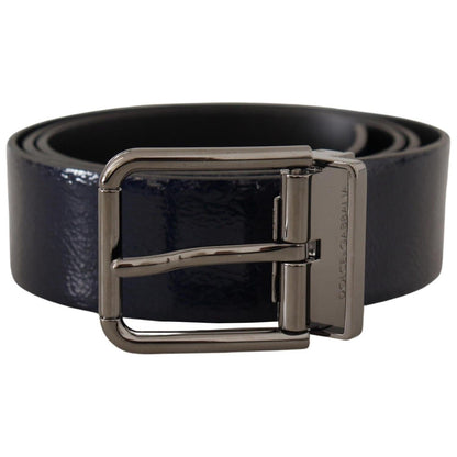 Dolce & Gabbana Blue Patent Leather Vernice Silver Logo Buckle Belt