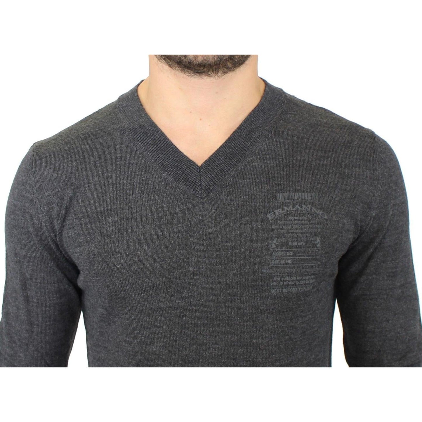 Ermanno Scervino Gray Wool Blend V-neck Pullover Sweater