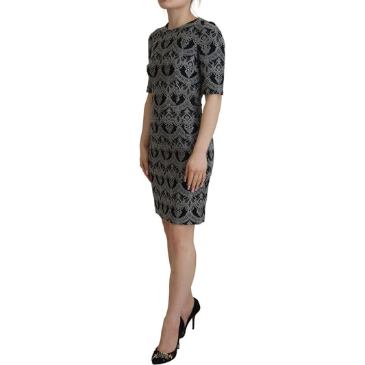 Dolce & Gabbana Black Gray Jacquard Sheath Bodycon Dress DR28804- 38