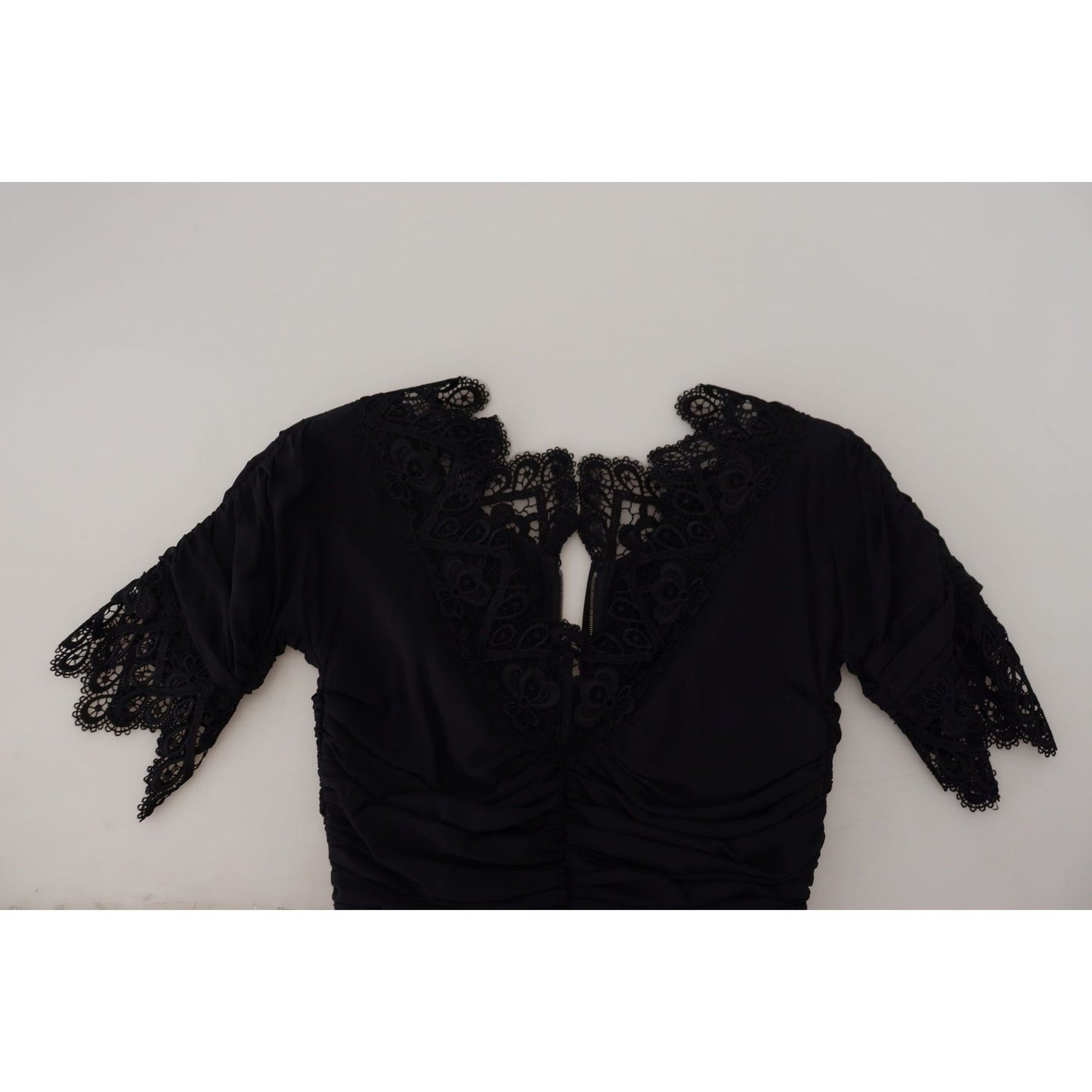 Dolce & Gabbana Black Sheath Midi Bodycon Lace Silk Dress