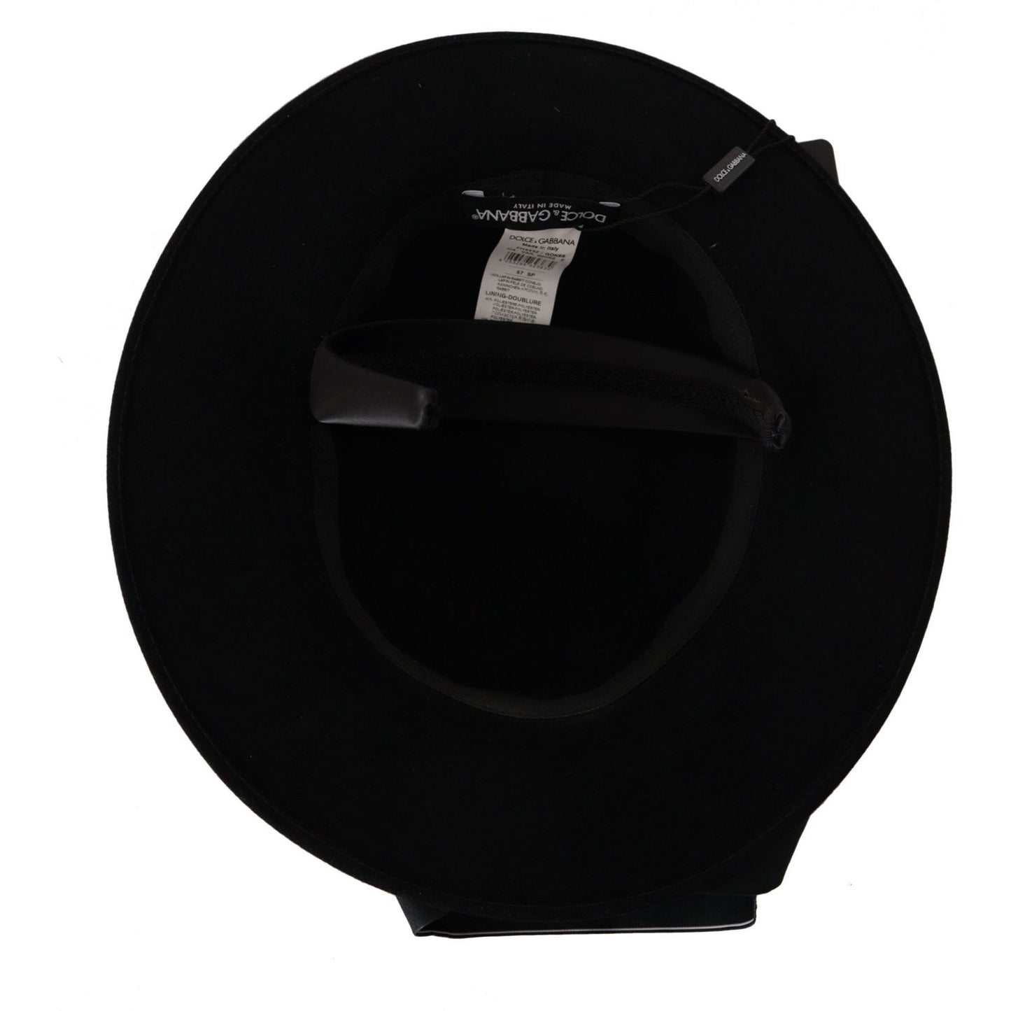 Dolce & Gabbana Black Lapil Crystal Heart Feather Brooch Fedora Hat HAT9279- 57