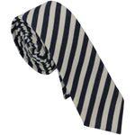 Denny Rose White Blue Striped Classic Adjustable Men Silk Tie KRA3218
