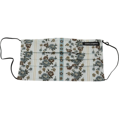 Dolce & Gabbana White Floral Cotton Pleated Elastic Ear Strap Face Mask