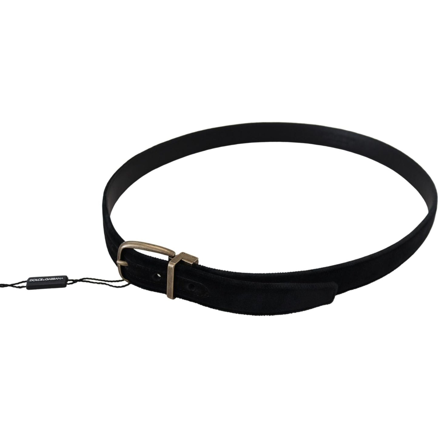 Dolce & Gabbana Black Velvet Leather Antique Metal Buckle BEL8909 - 38