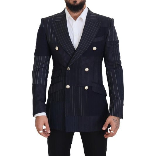 Dolce & Gabbana Blue Wool Patchwork Double Breasted Blazer JKT3433 - 48
