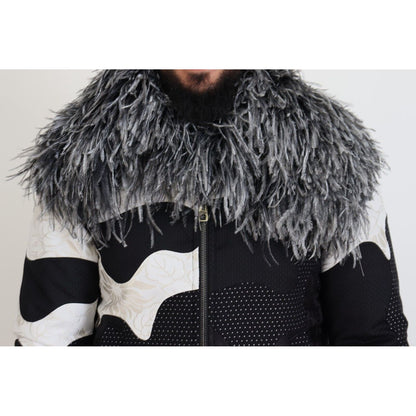 Dolce & Gabbana Black White Fur Shearling Full Zip Jacket
