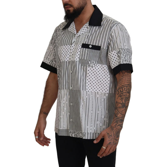 Dolce & Gabbana White Black Patterned Button Down Shirt TSH83177 - 40