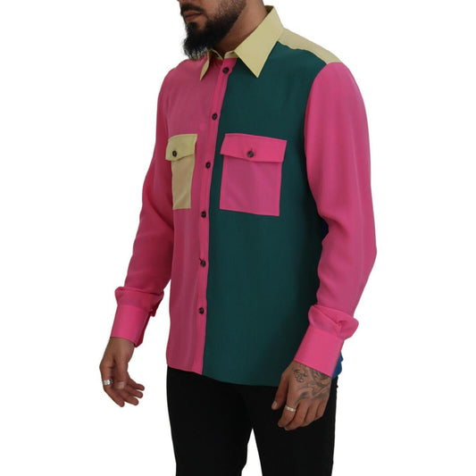 Dolce & Gabbana Multicolor Patchwork Silk Button Down Shirt TSH83318 - 41