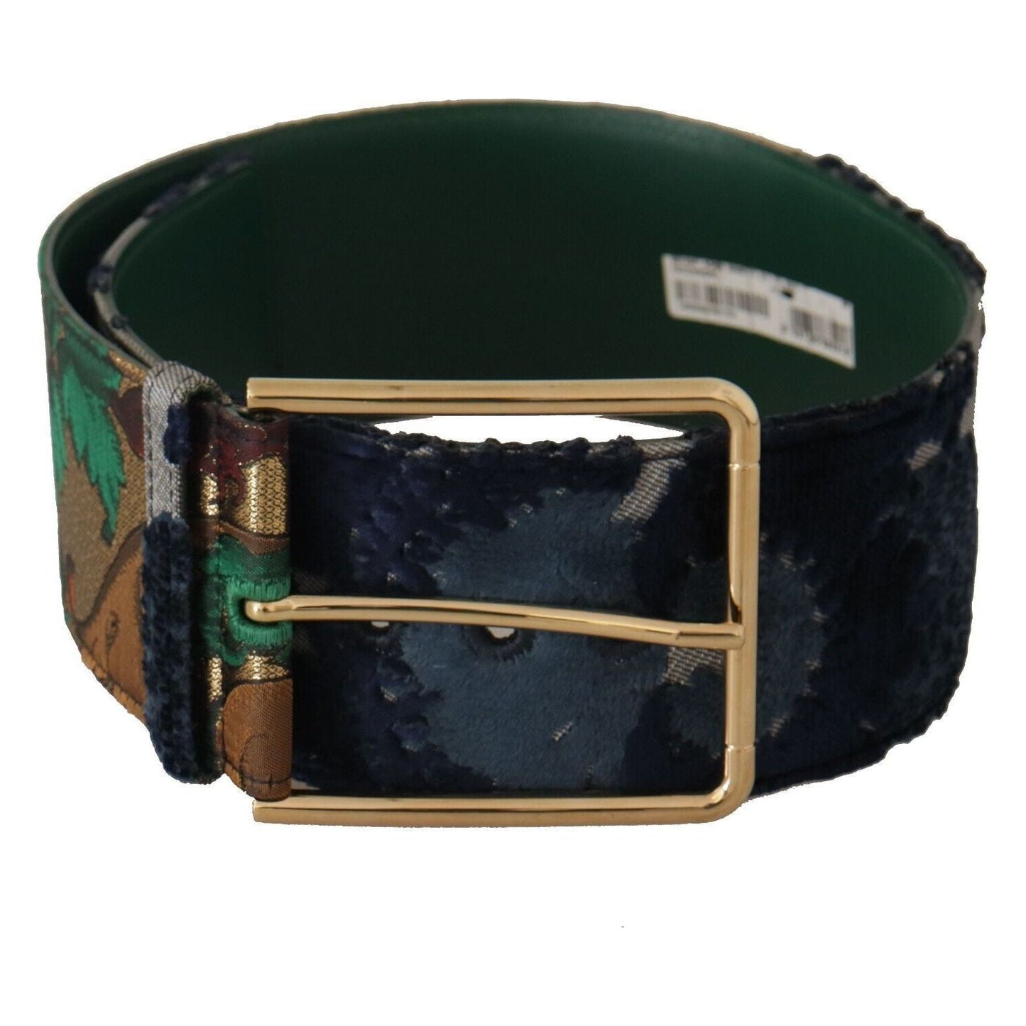 Dolce & Gabbana Green Jaquard Embroid Leather Gold Metal Belt