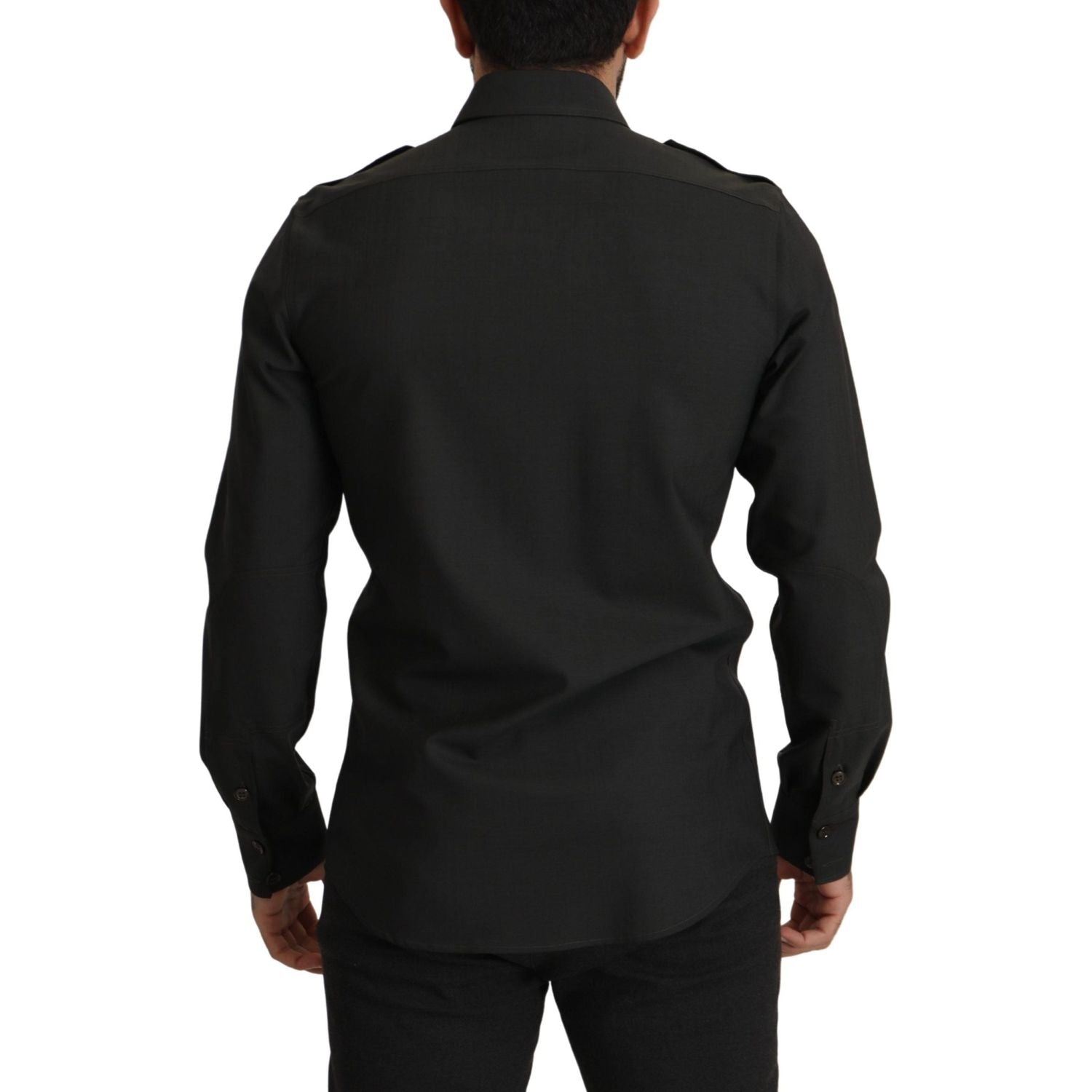 优雅修身深绿色棉质衬衫