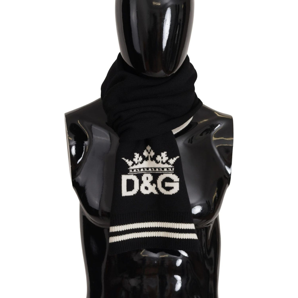 Dolce & Gabbana Black White Cotton DG Printed Cashmere Shawl Scarf