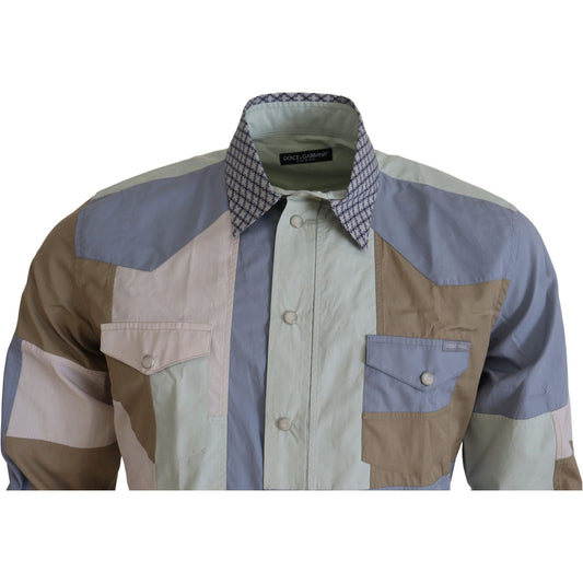Dolce & Gabbana Multicolor Cotton Patchwork Slim Shirt TSH83564- 37