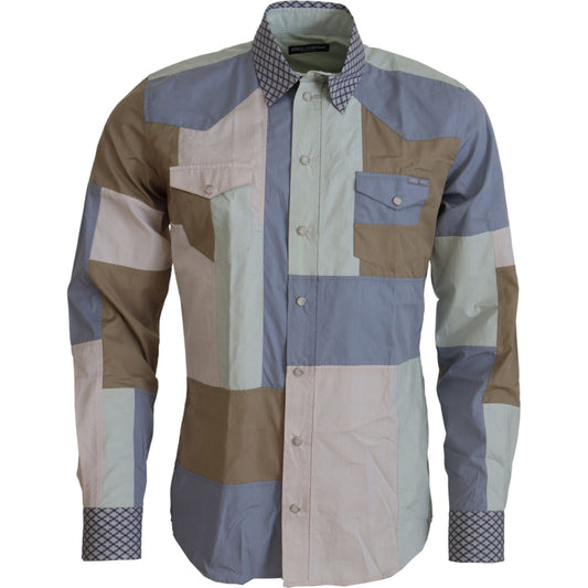 Dolce & Gabbana Multicolor Cotton Patchwork Slim Shirt TSH83564- 37