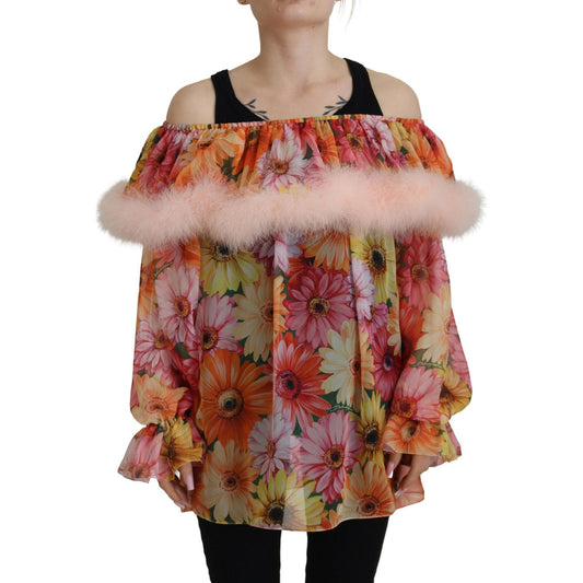 Dolce & Gabbana Multicolor Floral Fur Shearling Blouse Top TSH83195 - 40
