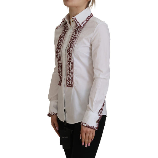 Dolce & Gabbana White Lace Long Sleeves Ruffle Collar Top TSH82991 - 38