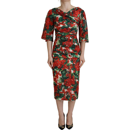 Dolce & Gabbana Multicolor Geranium Silk Sheath Midi Dress DR28780 - 38
