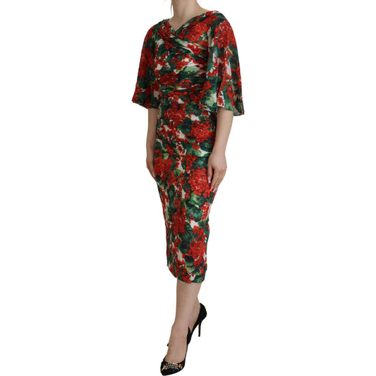 Dolce & Gabbana Multicolor Geranium Silk Sheath Midi Dress DR28780 - 38