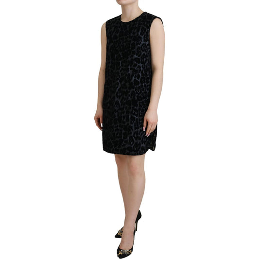 Dolce & Gabbana Black Leopard Shift Mini Polyester Dress DR28793 - 40
