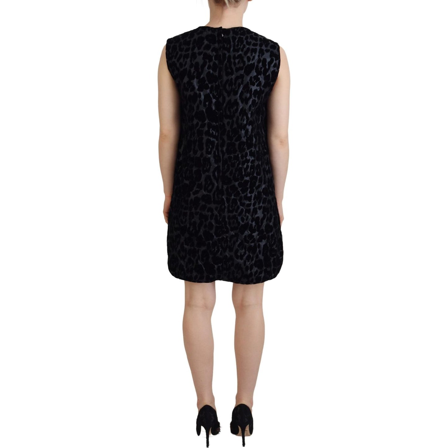 Dolce & Gabbana Black Leopard Shift Mini Polyester Dress