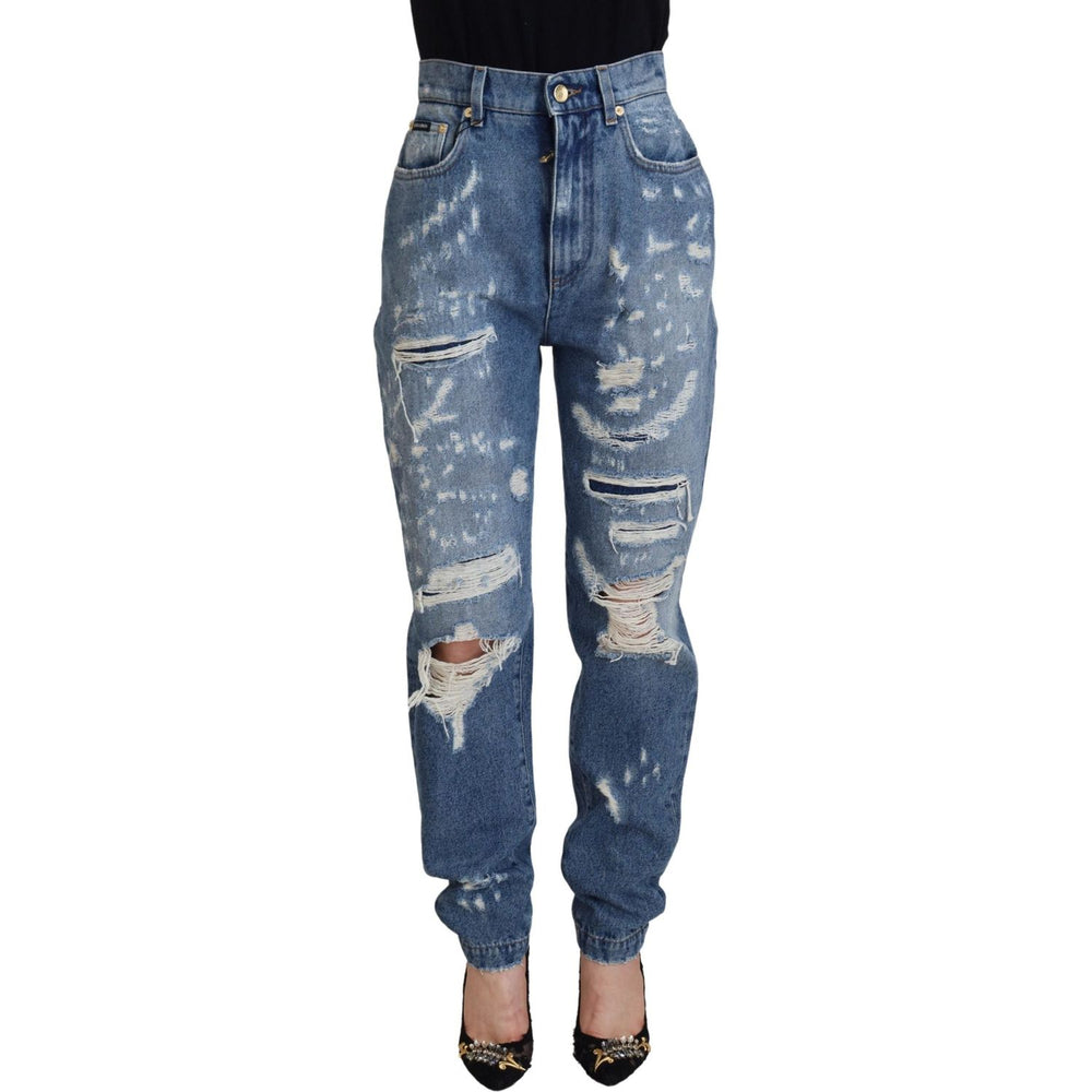 Dolce & Gabbana Blue Washed Cotton Tattered Denim Jeans PAN73090-IT36