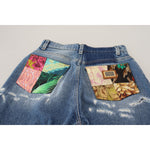 Dolce & Gabbana Blue Washed Cotton Tattered Denim Jeans PAN73090-IT36
