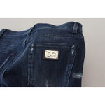 Dolce & Gabbana Blue Cotton Skinny Tattered Denim Jeans PAN73394 - 44