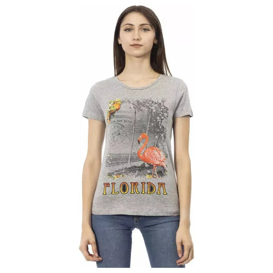 Trussardi Action Gray Cotton Women T-Shirt TR-23029-XXL