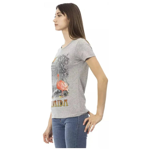 Trussardi Action Gray Cotton Women T-Shirt TR-23029-XXL