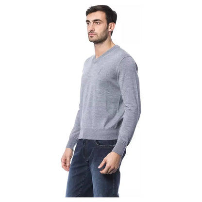 Billionaire Italian Couture Gray Merino Wool Men Sweater