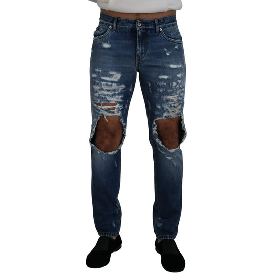 Dolce & Gabbana Chic Tattered Denim Pants for the Modern Man Dolce & Gabbana Dark Slate Gray