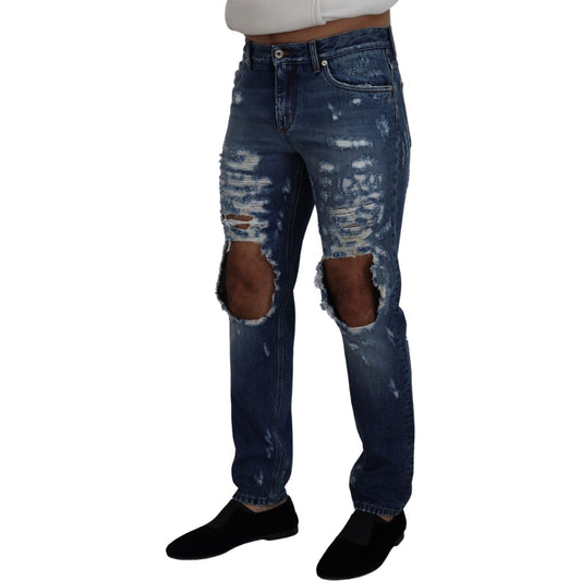 Dolce & Gabbana Chic Tattered Denim Pants for the Modern Man Dolce & Gabbana Dark Slate Gray