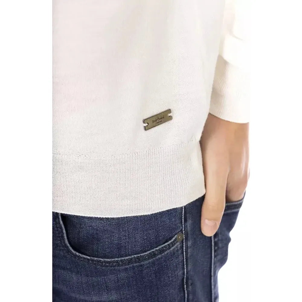 سترة Baldinini Trend للرجال ذات الياقة المدورة من القماش الأبيض