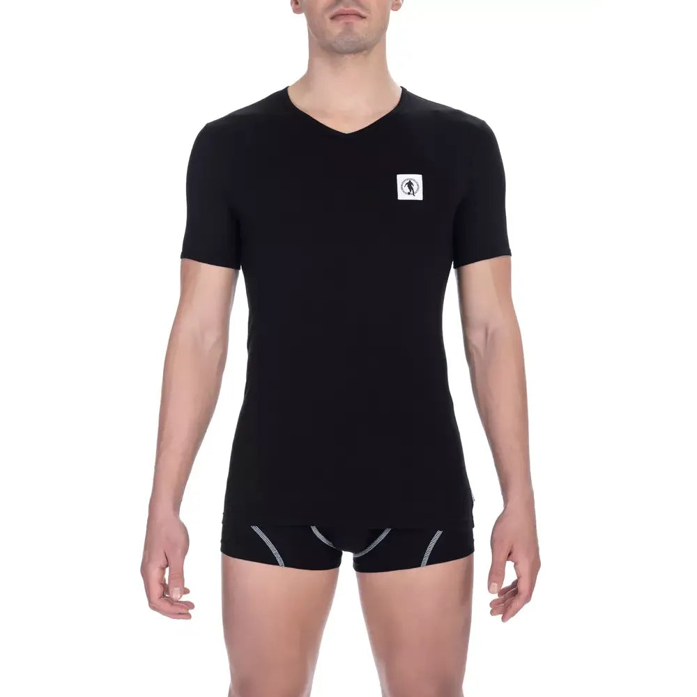 Bikkembergs Black Cotton Men V-Neck T-Shirt