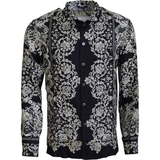 Dolce & Gabbana Elegant Satin Floral Baroque Shirt Dolce & Gabbana Black
