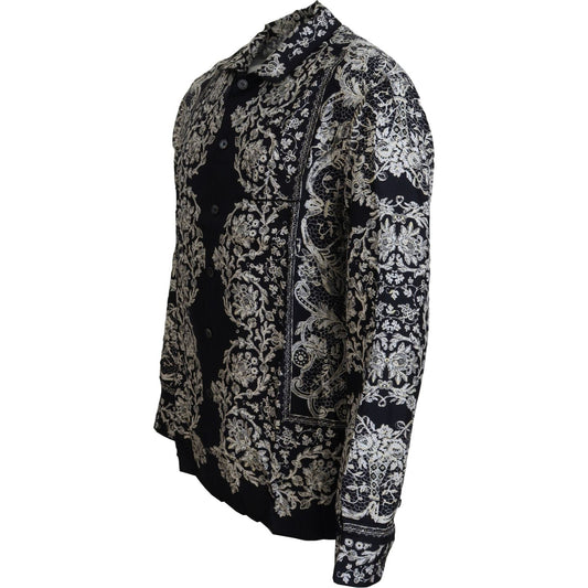 Dolce & Gabbana Elegant Satin Floral Baroque Shirt Dolce & Gabbana Black