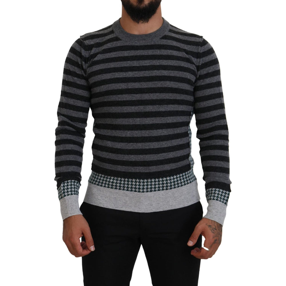Dolce & Gabbana Black Gray Wool Logo Pullover Sweater
