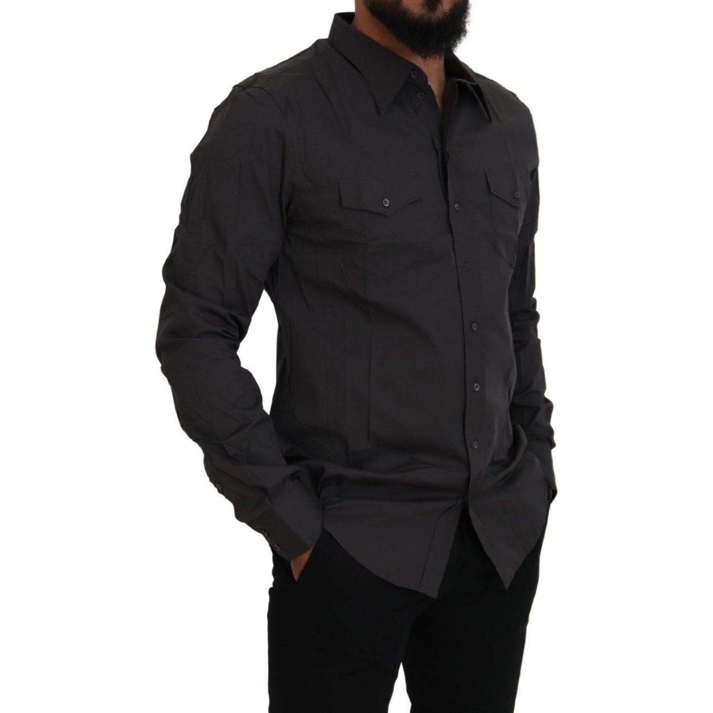 Dolce & Gabbana Gray SICILIA Slim Fit Stretch Dress Shirt TSH83638- 41